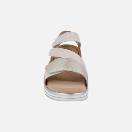 Beige sandals with velcro closure Special width