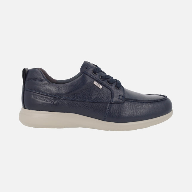 Comfort shoes in blue leather with laces and TEX membrane