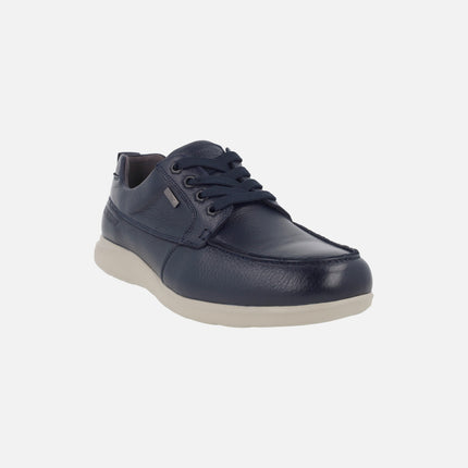 Comfort shoes in blue leather with laces and TEX membrane
