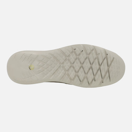 Special wide moccasins for men in taupe nubuck with side elastics
