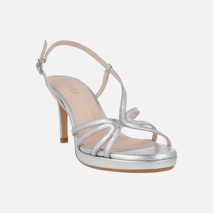 Lodin heeled sandals in silver metallic leather