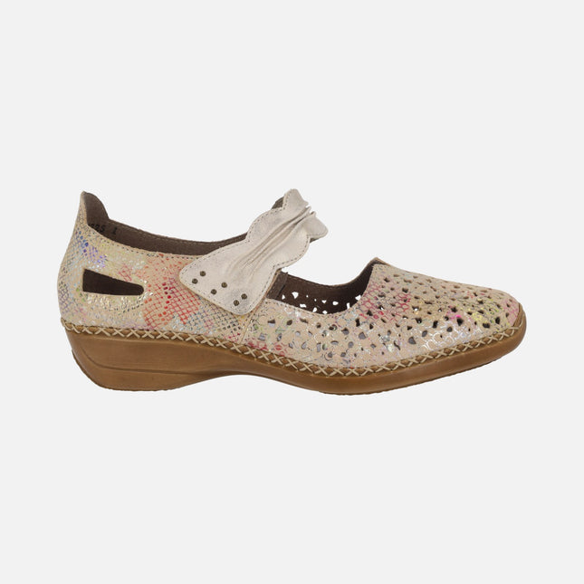 Zapatos confort estilo mercedes en piel multicolor con cierre de velcro