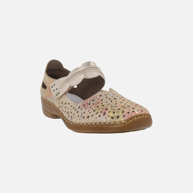 Zapatos confort estilo mercedes en piel multicolor con cierre de velcro