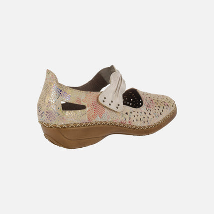 Zapatos confort estilo mercedes en piel multicolor con cierre de velcro