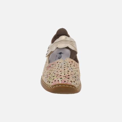 Zapatos confort estilo mercedes en piel multicolor con cierre de velcro