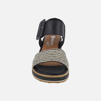 Sandalias de cuña con pala en tejido y cierre de velcro