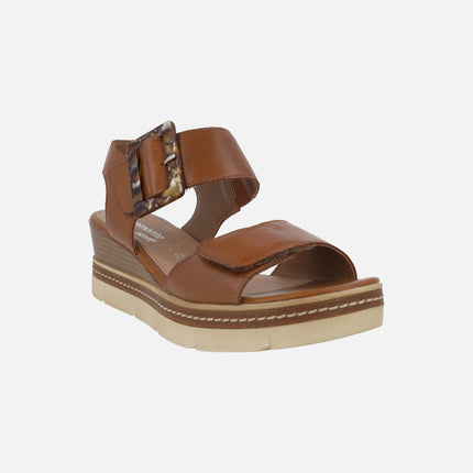 Brown leather sandals with velcro closure