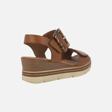 Brown leather sandals with velcro closure