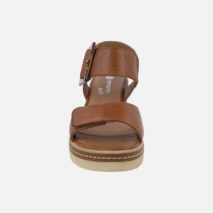Brown leather sandals with velcro closure