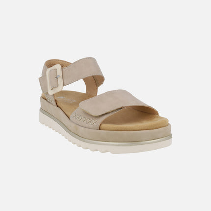 Beige nubuck sandals with velcro closure