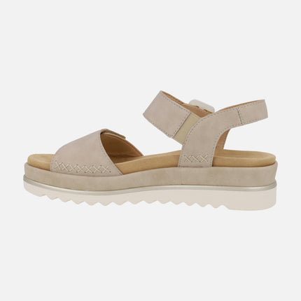 Beige nubuck sandals with velcro closure