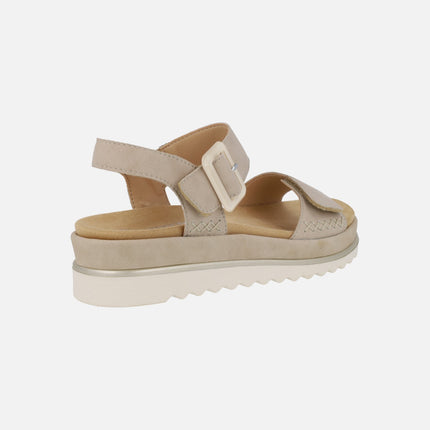 Beige nubuck sandals with velcro closure