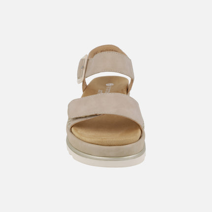 Beige nubuck sandals with velcro closure