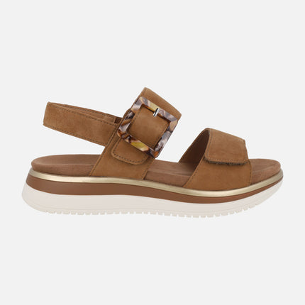 Brown nubuck leather sandals with velcro closure