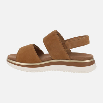 Brown nubuck leather sandals with velcro closure
