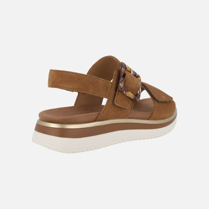 Brown nubuck leather sandals with velcro closure