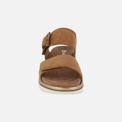 Brown nubuck leather sandals with velcro closure