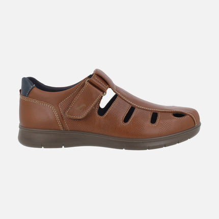 Comfort leather sandals for men with velcro closure