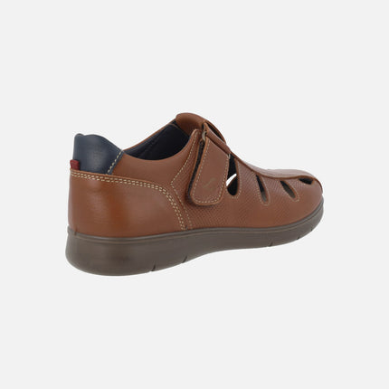 Comfort leather sandals for men with velcro closure