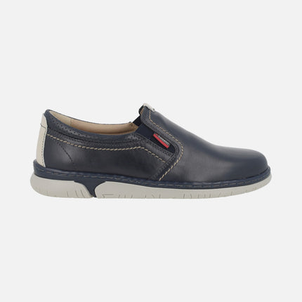 Men's leather moccasins with side elastics