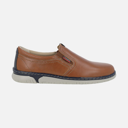Men's leather moccasins with side elastics