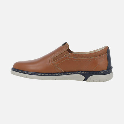 Men's leather moccasins with side elastics