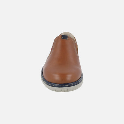 Men's leather moccasins with side elastics