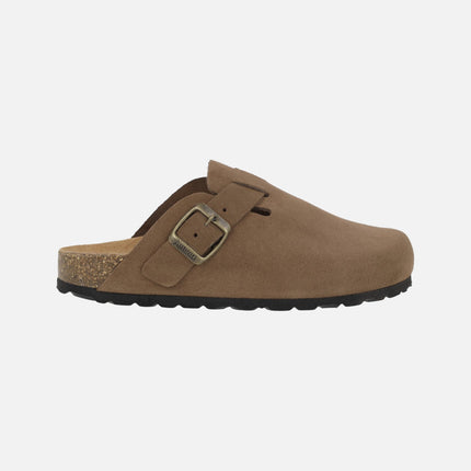 Zuecos bio en piel serraje con hebilla