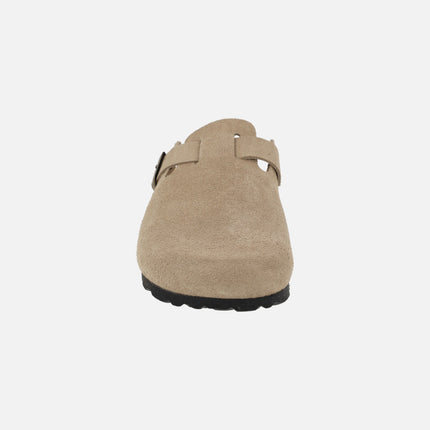 Zuecos bio en piel serraje con hebilla