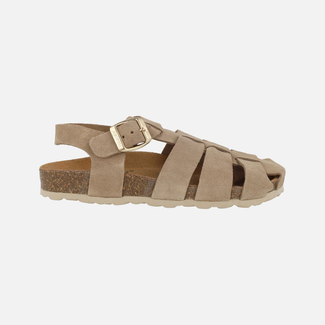 Sandalias cangrejeras bio en serraje beige taupe