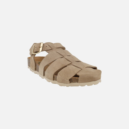Sandalias cangrejeras bio en serraje beige taupe