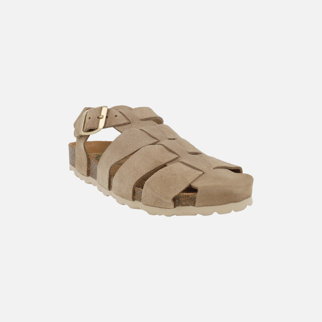 Sandalias cangrejeras bio en serraje beige taupe