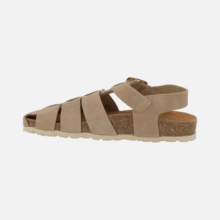 Sandalias cangrejeras bio en serraje beige taupe