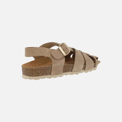 Sandalias cangrejeras bio en serraje beige taupe