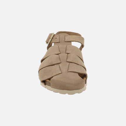 Sandalias cangrejeras bio en serraje beige taupe