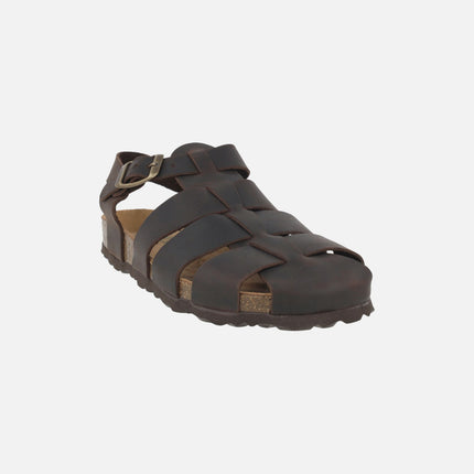 Sandalias cangrejeras bio en piel marrón