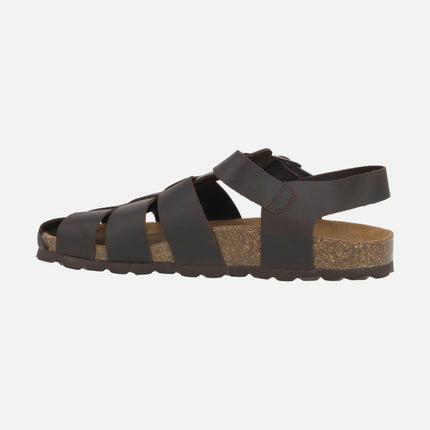 Sandalias cangrejeras bio en piel marrón