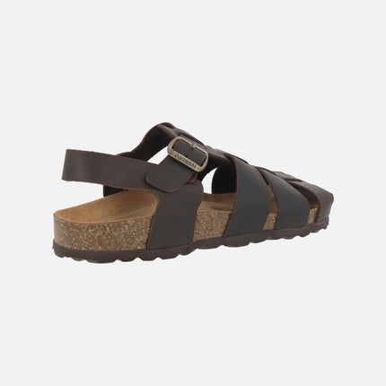 Sandalias cangrejeras bio en piel marrón