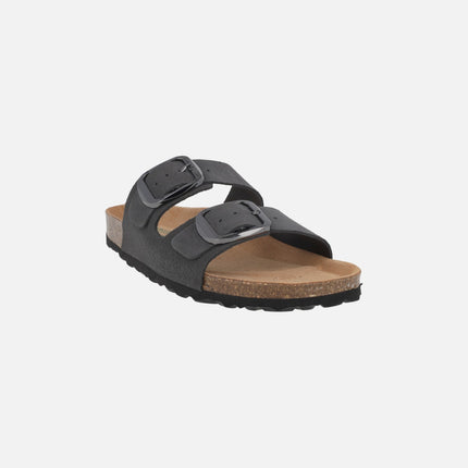 Bio sandals in gray suede with metal buckles