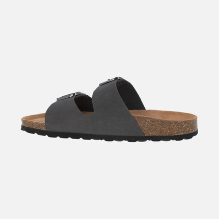 Bio sandals in gray suede with metal buckles