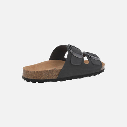 Bio sandals in gray suede with metal buckles
