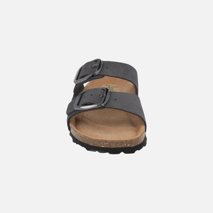 Bio sandals in gray suede with metal buckles