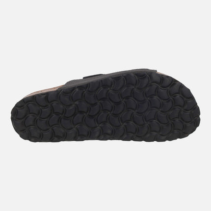 Bio sandals in gray suede with metal buckles