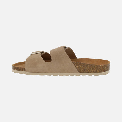 Sandalias para mujer planta bio en serraje con dos hebillas