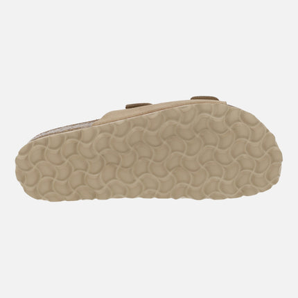 Sandalias para mujer planta bio en serraje con dos hebillas