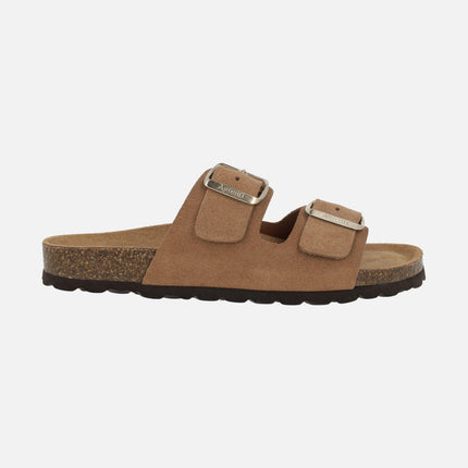 Sandalias para mujer planta bio en serraje con dos hebillas