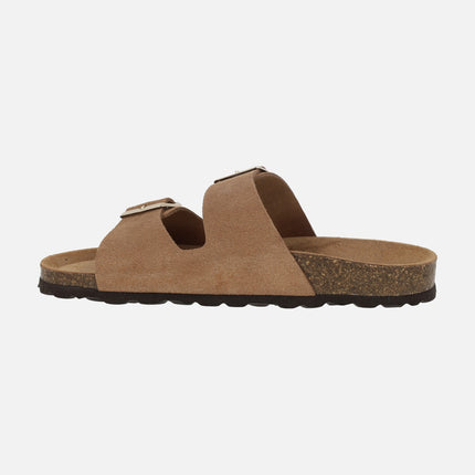 Sandalias para mujer planta bio en serraje con dos hebillas