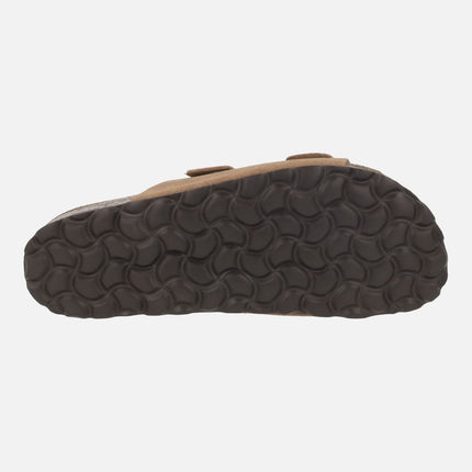 Sandalias para mujer planta bio en serraje con dos hebillas
