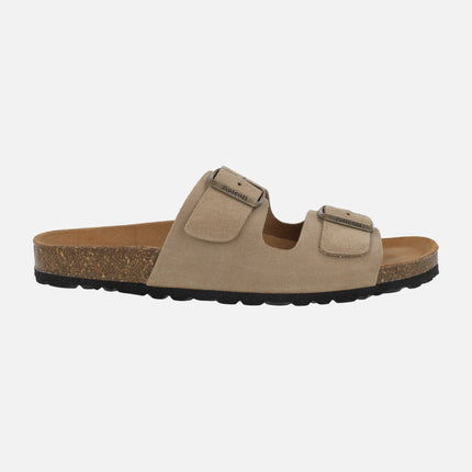 Bio sandals for men in taupe suede with two buckles
