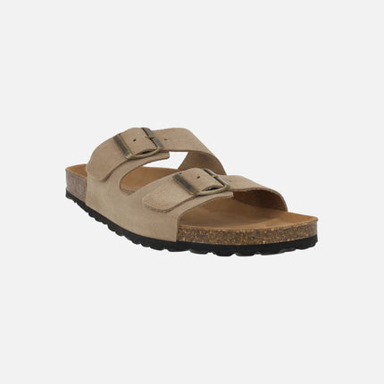 Bio sandals for men in taupe suede with two buckles